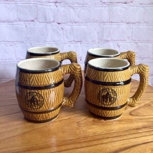 Vintage Old Kentucky Root Beer Barrel Ceramic Mugs - Set of 4